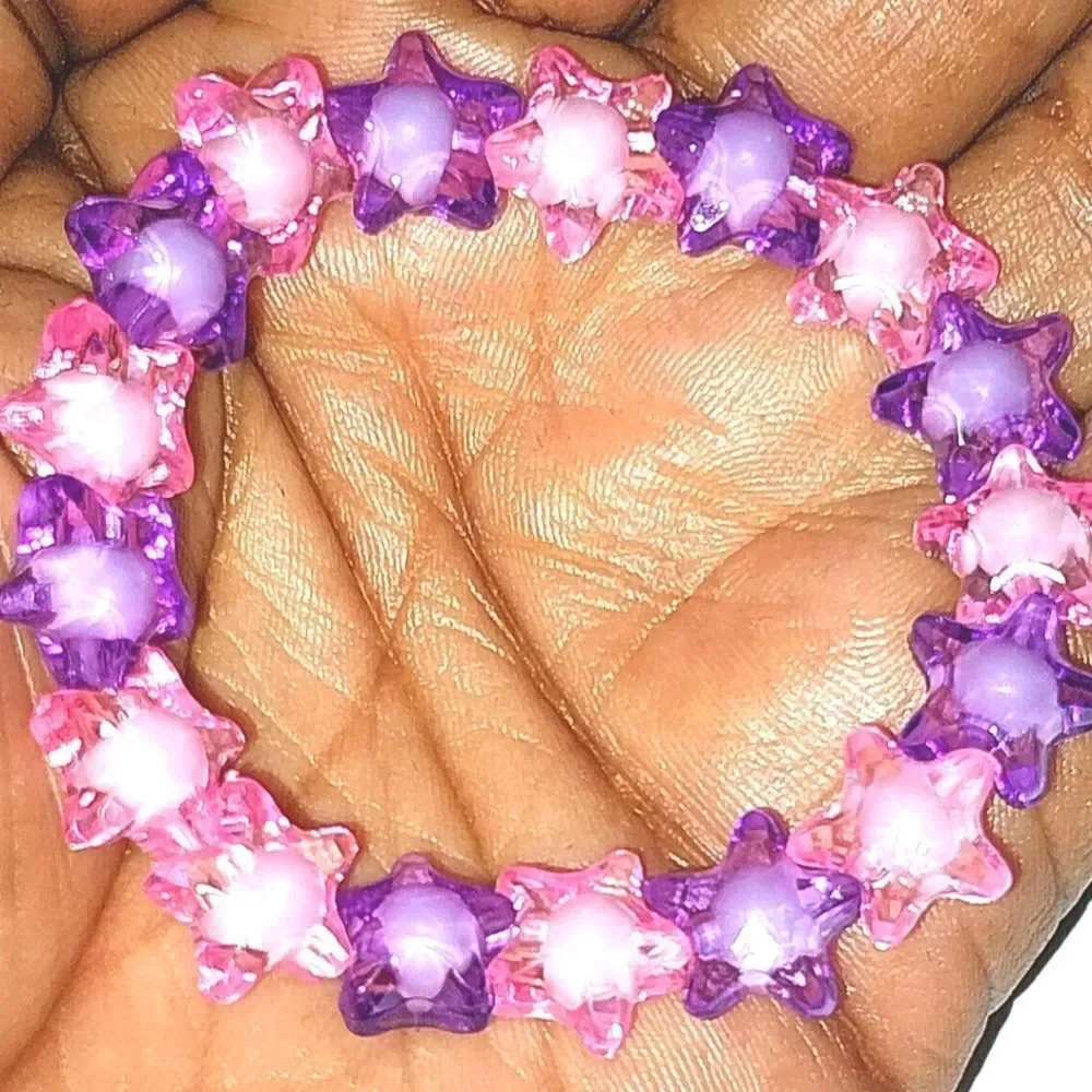 Pink And Purple Star Beaded Colorful Bracelet - Picture 7 of 7